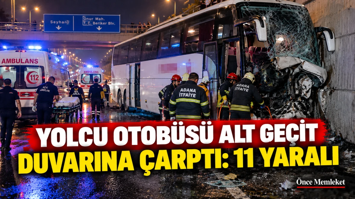 Yolcu otob&uuml;s&uuml; alt ge&ccedil;it duvarına &ccedil;arptı: 11 kişi yaralandı